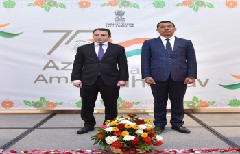  The Embassy hosted a reception to celebrate the 73rd Republic Day of India on 26 January, 2022.  Around 150 dignitaries attended the reception, including the diplomatic corps, Officials/Law Makers of Azerbaijan, and prominent members from Indian Diaspora. The Chief Guest of the function was H.E. Mr. Elnur Mammadov, Deputy Foreign Minister of the Republic of Azerbaijan.